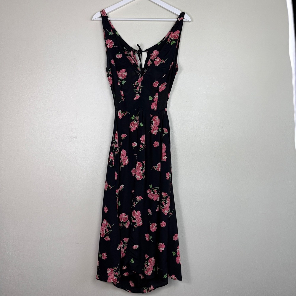 Reformation Womens Dark Floral Back Cutout Midi Dress Size 4 Romantic Cottage - Picture 2 of 10
